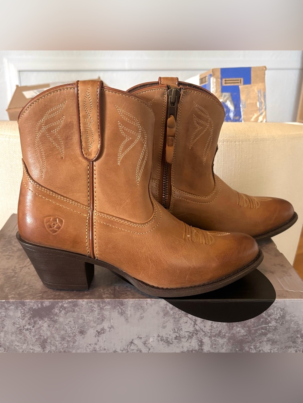 Ariat Darlin Western Ankle Boots Womens 6.5B Burnt Sugar Leather Cowboy Booties